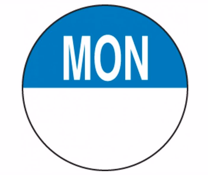 25mm Circle Dissolvable Monday 1000 Labels