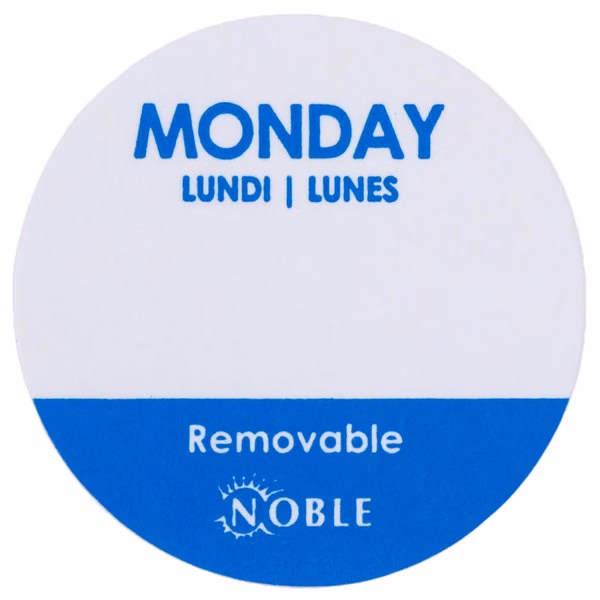 25mm Round Clean Peel Removable Labels Monday 1000 Labels