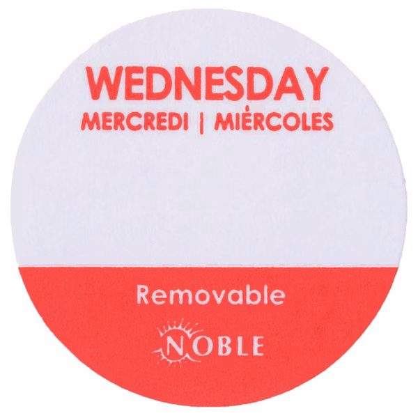 25mm Round Clean Peel Removable Labels Wednesday 1000 Labels