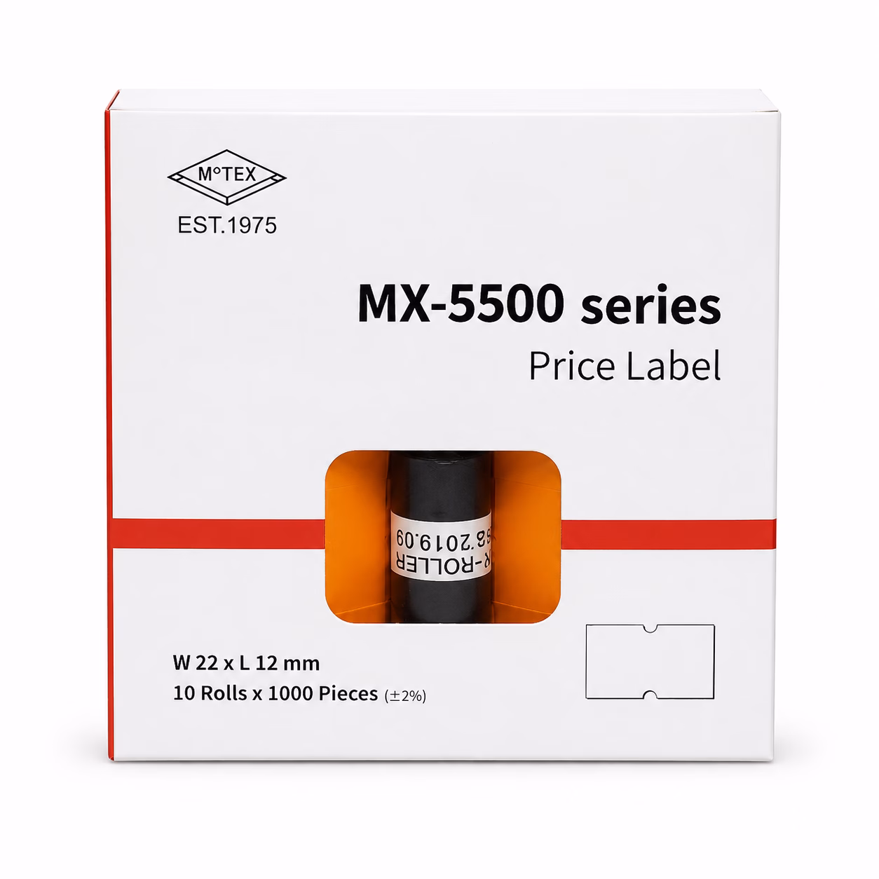 MX-5500 22 x 12mm Permanent Price Labels Fluro Orange - 10 rolls of 1000 labels