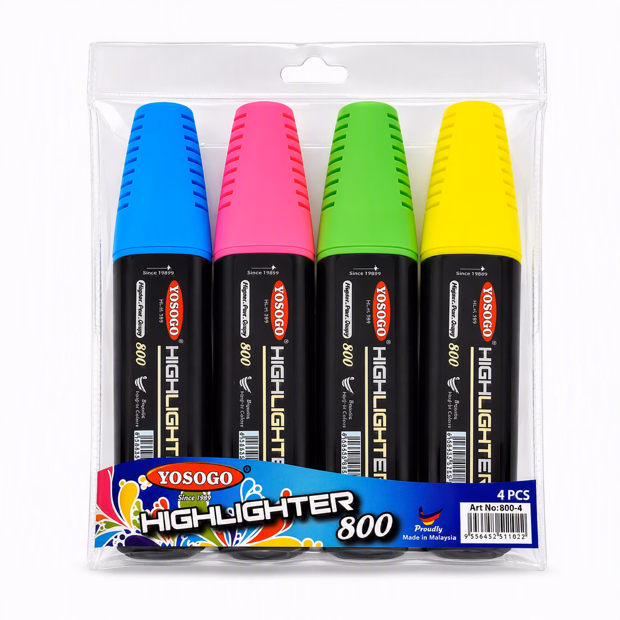 YOSOGO Highlighter Pen  4 Pack - yellow, green, pink, blue